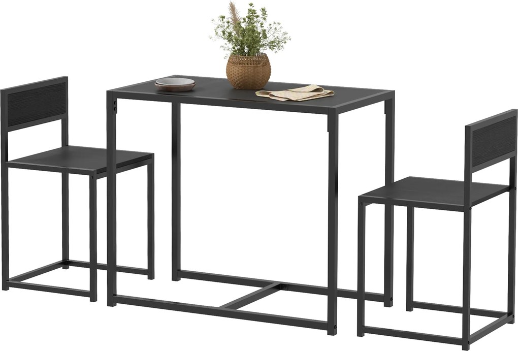 Conjunto de mesa e cadeiras, mesa de jantar de 3 peças com 2 cadeiras encaixáveis, para cozinha, sala de estar ou casa, preto