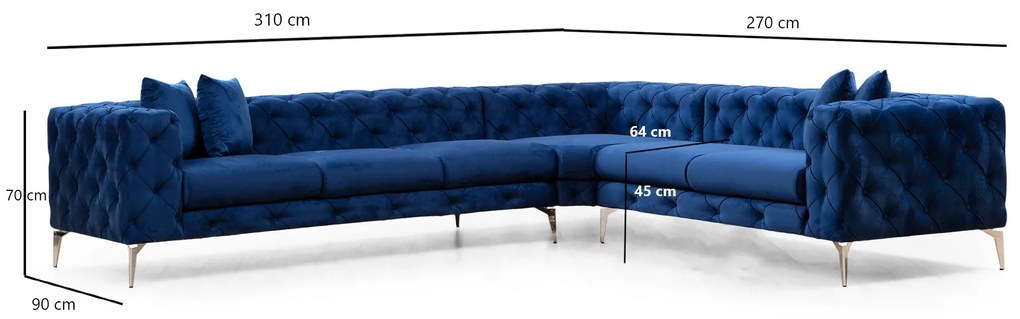 Sofá de Canto Como – Azul Marinho – 310 cm x 70 cm x 270 cm