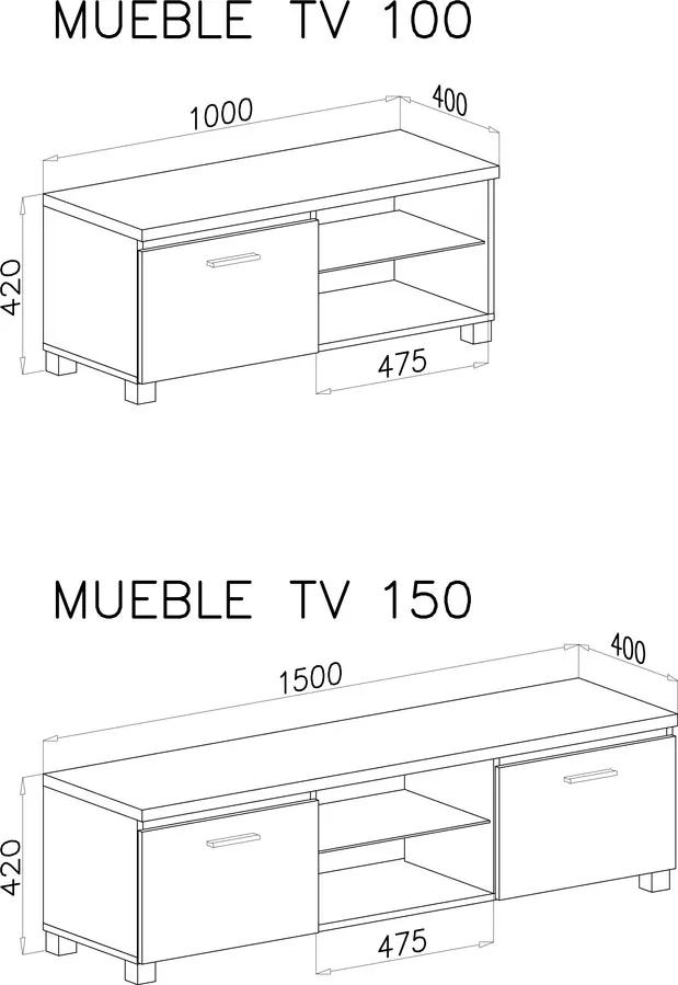 Móvel de TV, em verniz branco ou preto brilhante Tamanho: 150x40x42cm