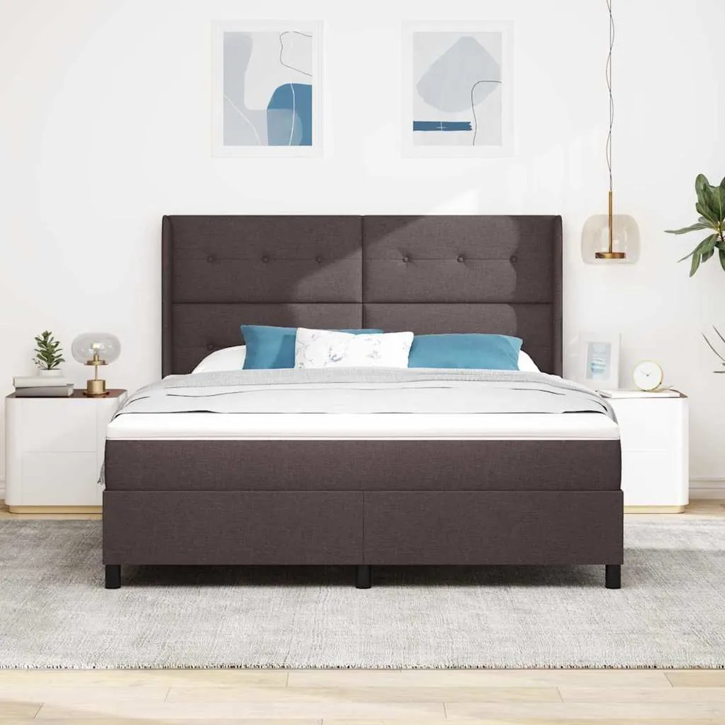 Cama com estrado e colchão, LED, castanho escuro, 180 x 200 cm, tecido