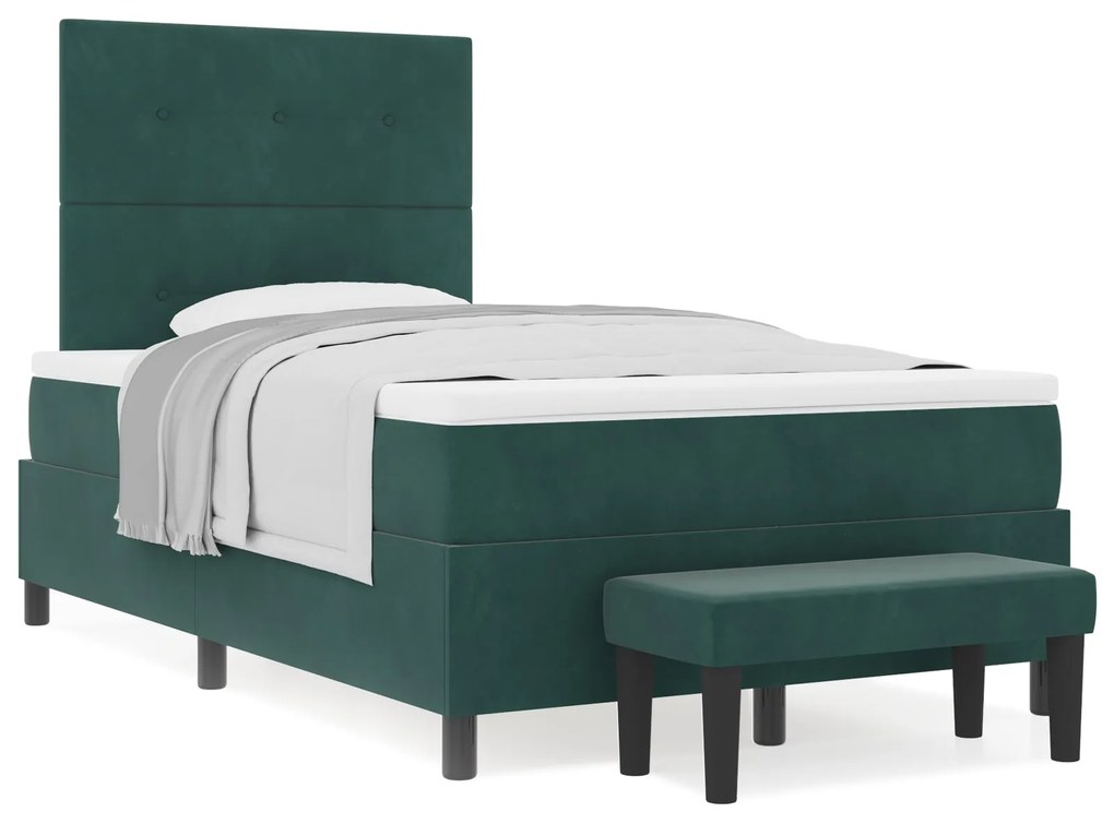 Cama Box Spring com Colchão &amp; Banco Verde Escuro 120x200 cm Veludo