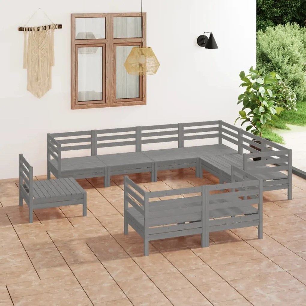vidaXL 9 pcs conjunto lounge de jardim pinho maciço cinzento