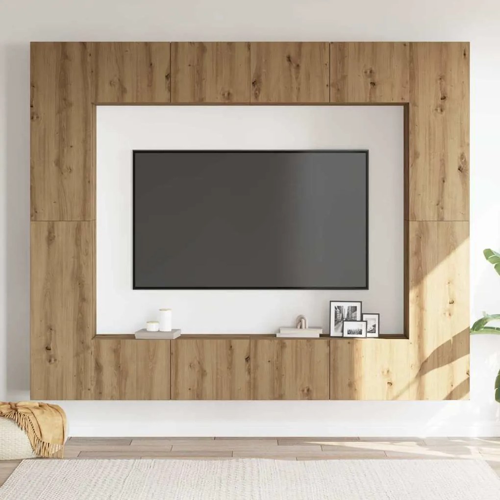 Conjunto de armário TV parede 8 pcs madeira carvalho artisiano