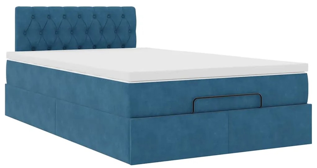 Cama otomana com colchão 120x190 cm veludo azul-escuro