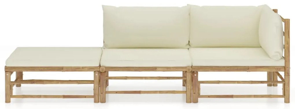 3 pcs conj. lounge p/ jardim em bambu c/ almofadões branco nata