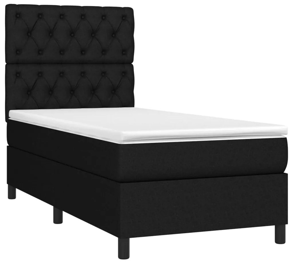 Cama box spring c/ colchão e LED 80x200 cm tecido preto