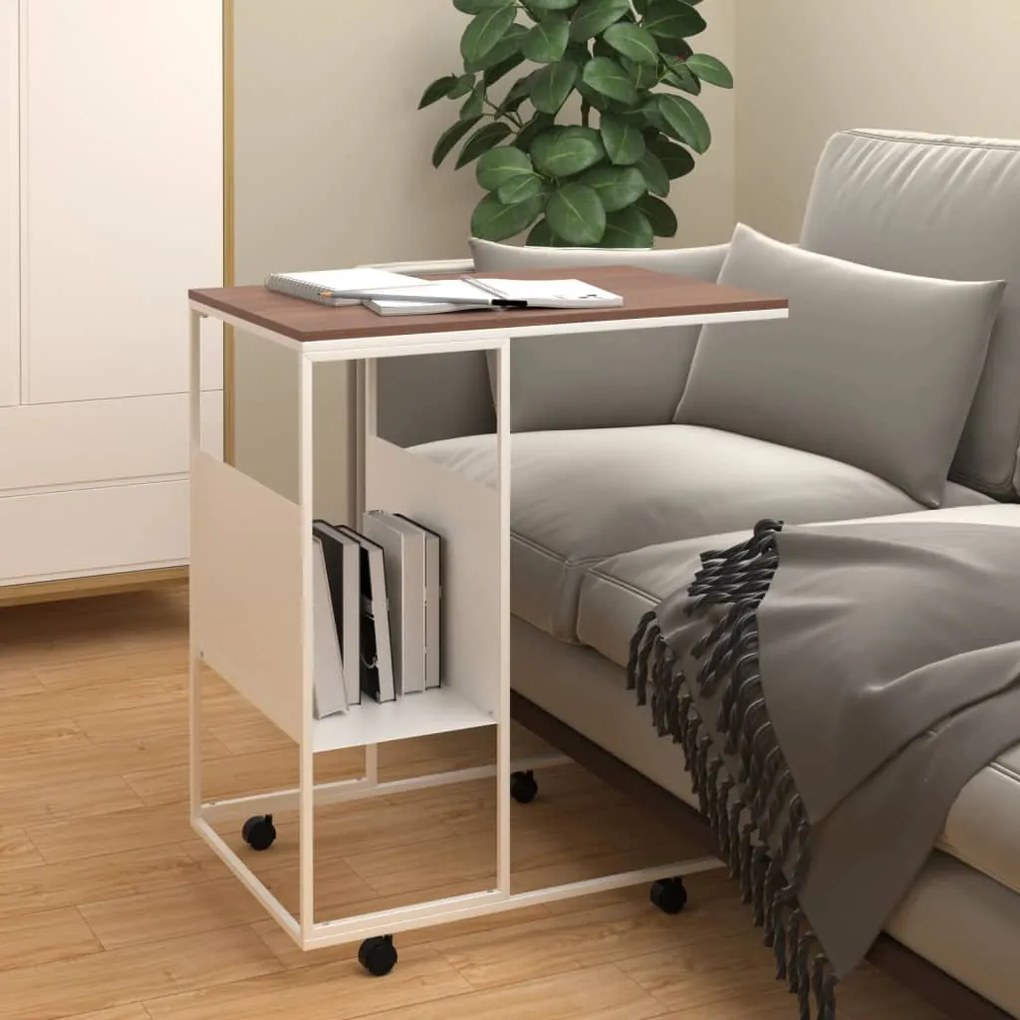 343110 vidaXL Mesa de apoio c/ rodas 55x36x63,5cm derivados de madeira branco