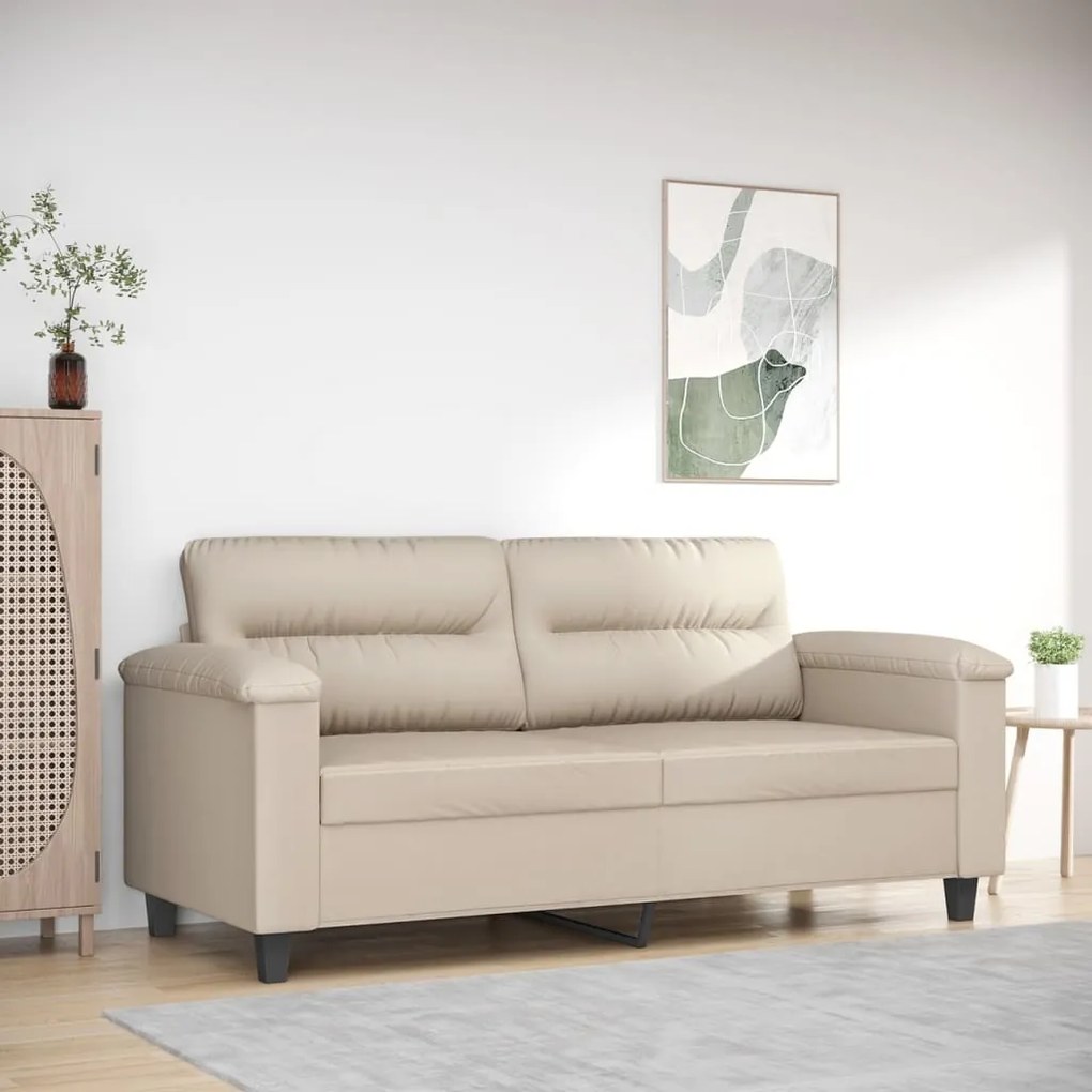 vidaXL Sofá de 2 lugares 140 cm tecido de microfibra cor creme