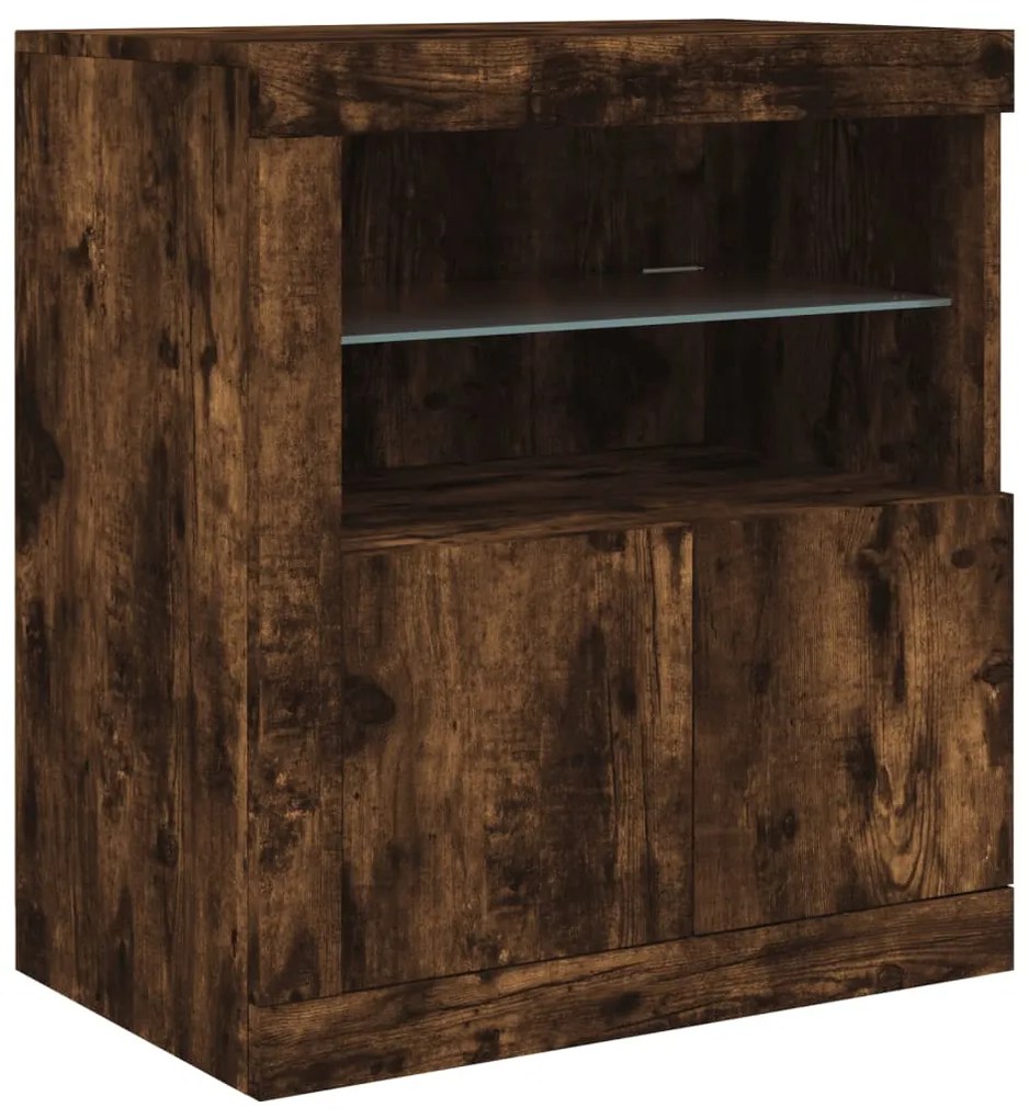 Aparador com luzes LED 283x37x67 cm carvalho fumado
