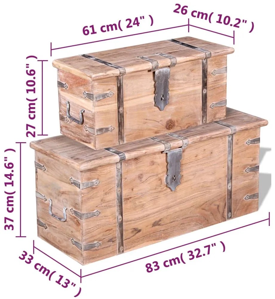 Conjunto de arcas de arrumação 2 pcs madeira maciça de acácia