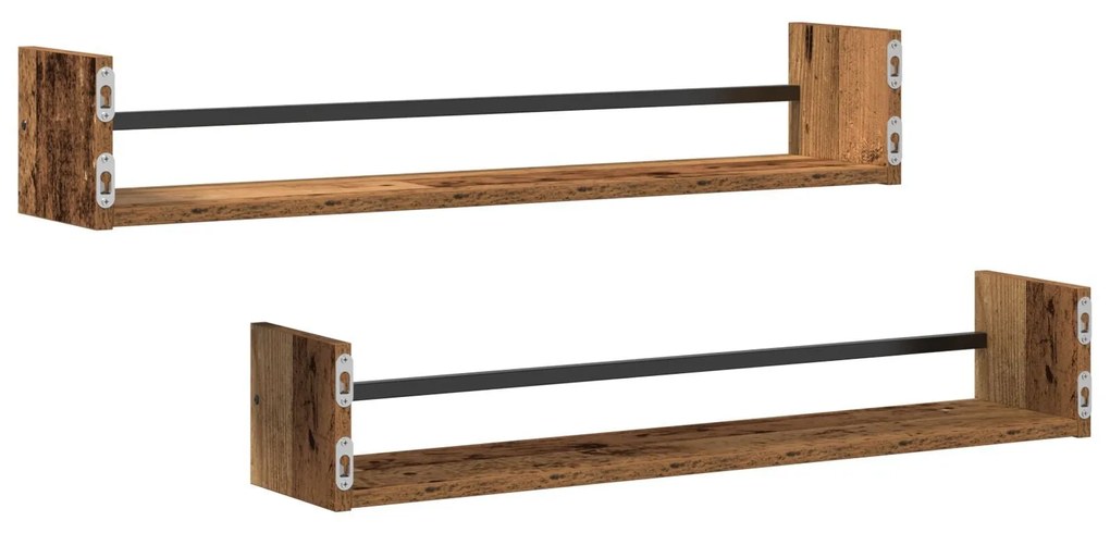 Prateleiras de parede 2 pcs Madeira antiga 80x16x14 cm Madeira engenhe