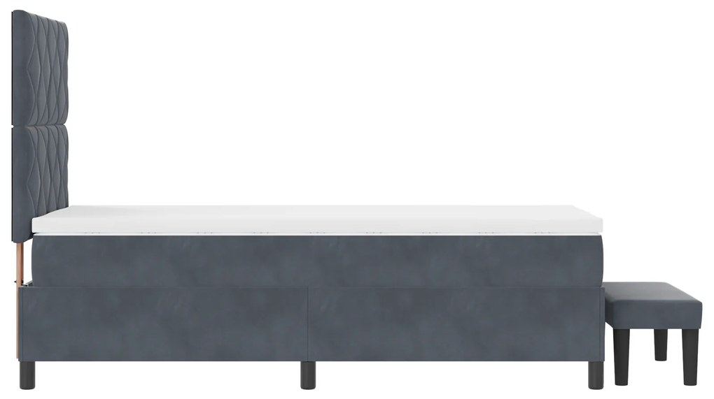 Cama Box Spring com Colchão e Banco Cinza Escura 90x190 cm Veludo