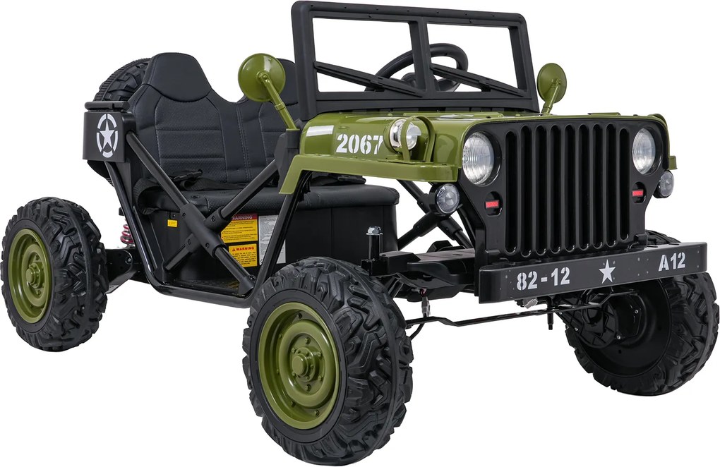 Jipe elétrico para Crianças 2V 4x4 STAR Veículo Militar STAR, Rodas de espuma EVA, Controle remoto Verde