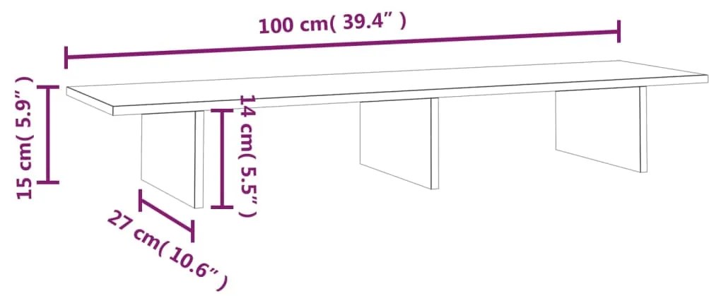 Suporte para monitor 100x27x15 cm madeira de pinho maciça cinza