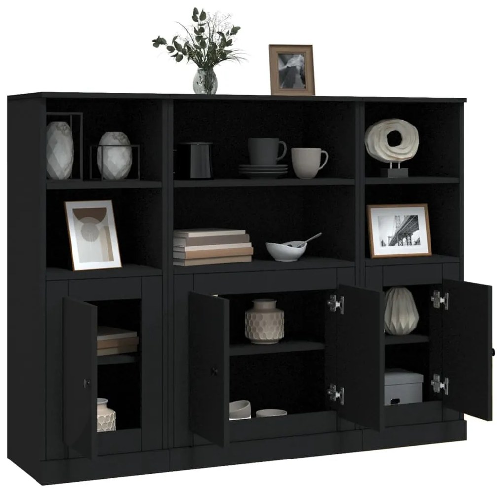 Aparadores altos 3 pcs derivados de madeira preto