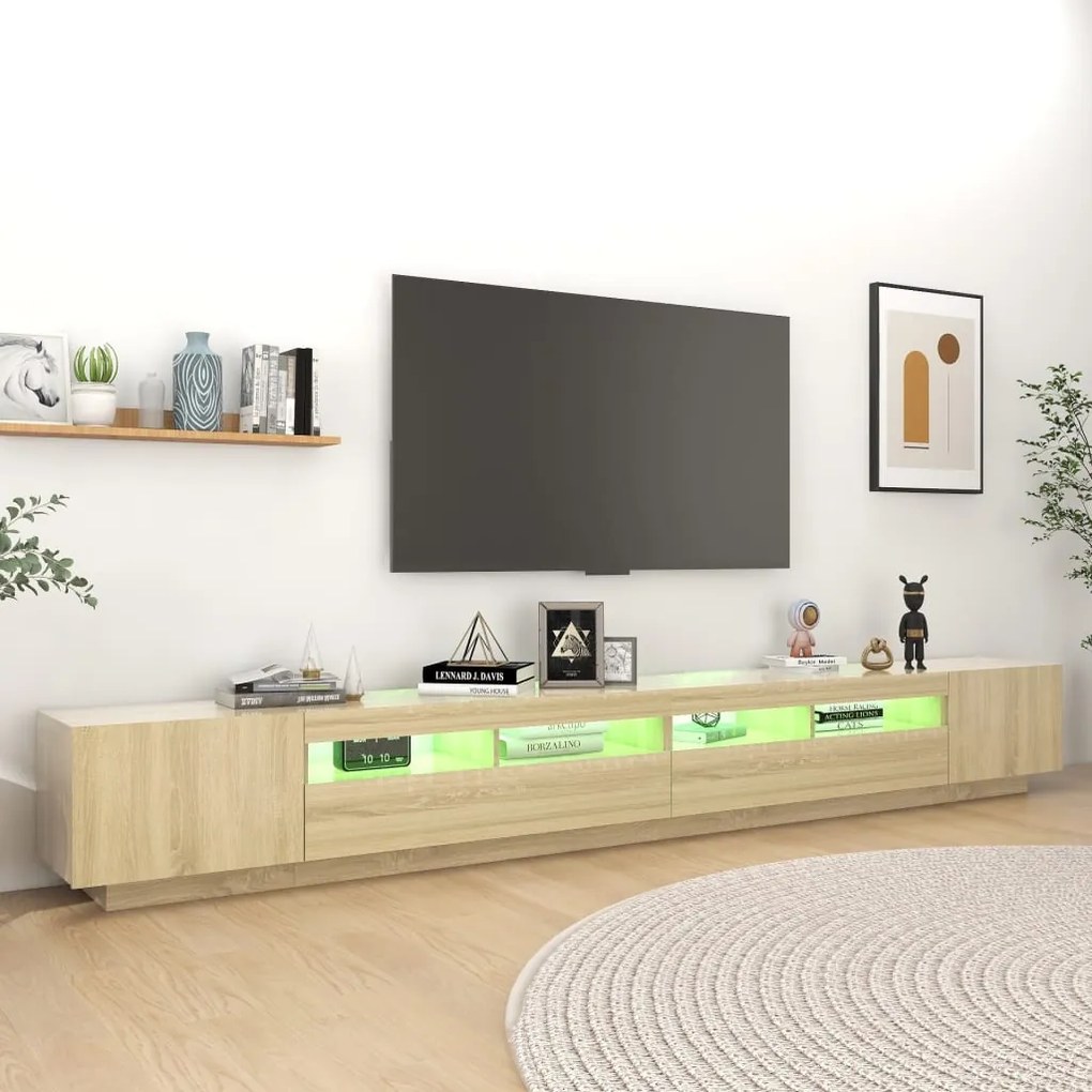 Móvel de TV com luzes LED 300x35x40 cm carvalho sonoma