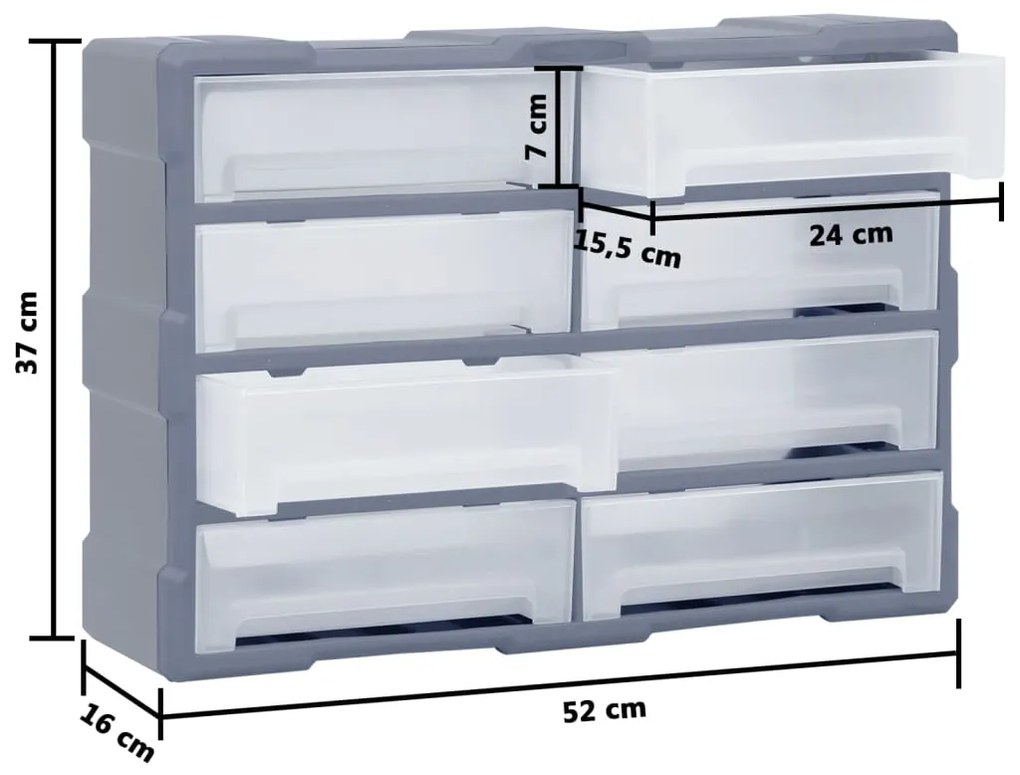 Caixa organizadora com 8 gavetas grandes 52x16x37 cm