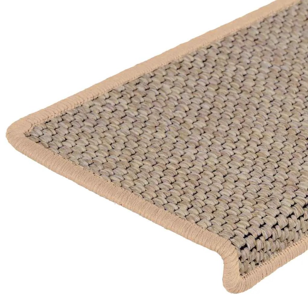 Tapetes escada adesivos aspeto sisal 15pcs 65x21x4cm bege-claro