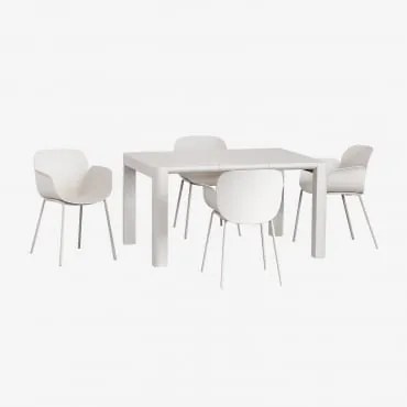 Conjunto De Mesa Retangular 140x100 Cm Arnadine E 4 Cadeiras De Jantar Em Polipropileno E Aço Lynette Gardénia Branco - Sklum