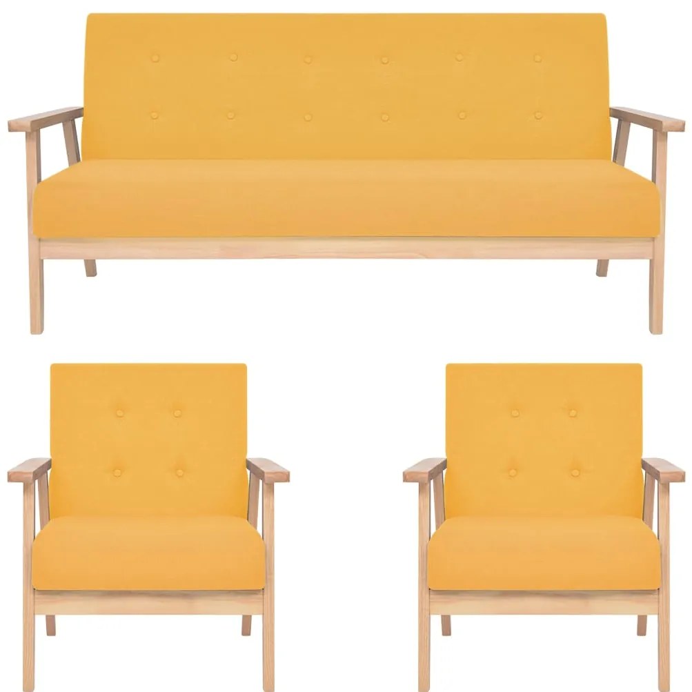 3 pcs conjunto de sofás tecido amarelo