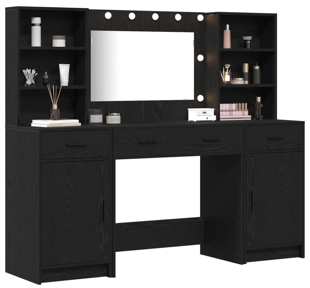 Conjunto de Mesa de Maquilhagem 3 Peças vidaXL Preto em Madeira Revest