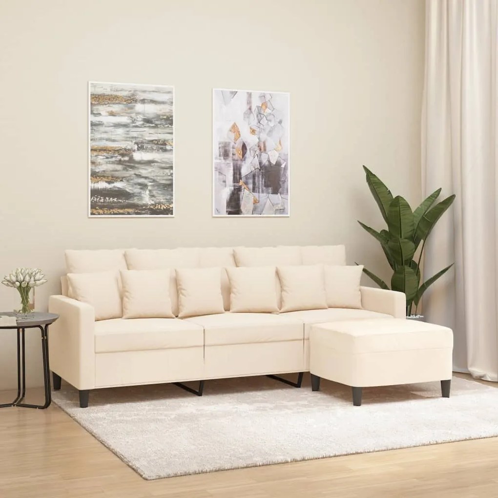 vidaXL Sofá de 3 lugares com apoio de pés 180 cm veludo cor creme