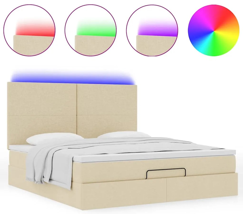 Estrutura de cama otomana com colchão tecido creme 160x200cm