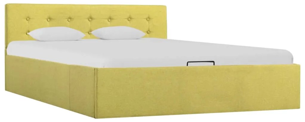 vidaXL Cama hidráulica com arrumação 140x200 cm tecido amarelo-lima