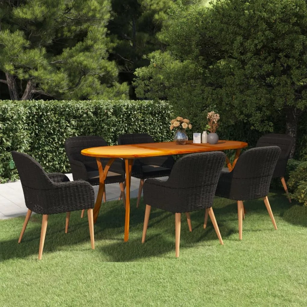 vidaXL 7 pcs conjunto de jantar para jardim preto