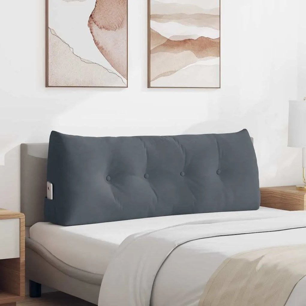 vidaXL Travesseiro para Costas Cinza Escuro 120 x 24 x 50 cm Veludo