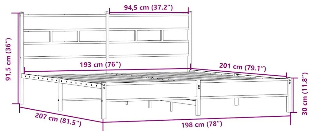 Estrutura de cama sem colchão 193x203cm metal carvalho sonoma