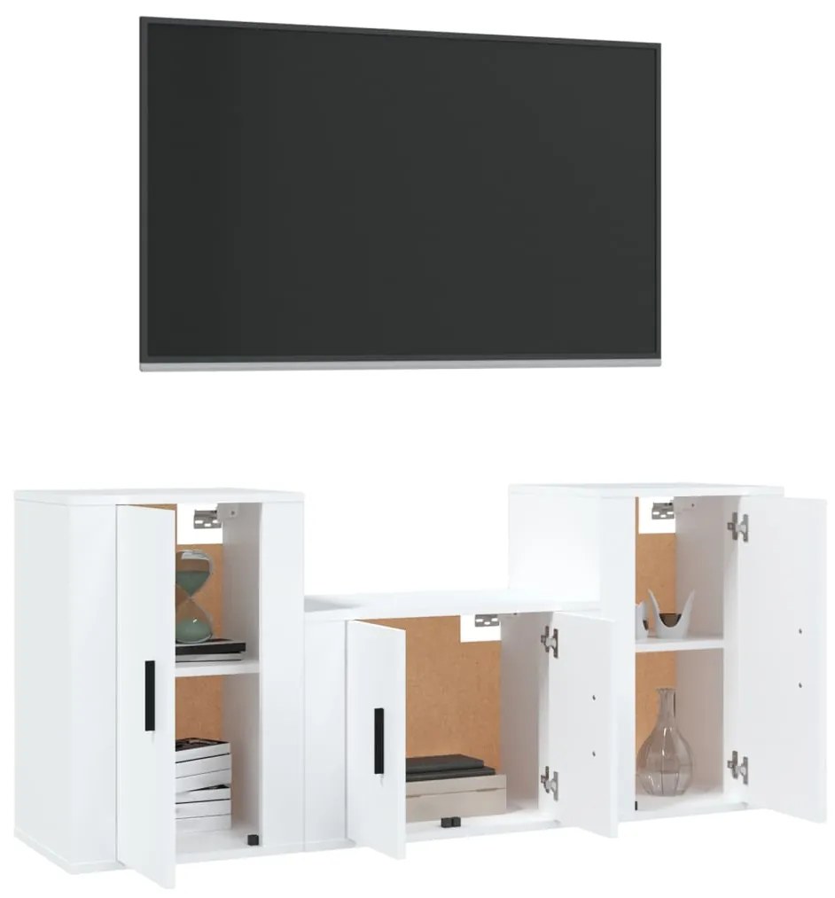 Conjunto móveis de TV 3 pcs madeira processada branco