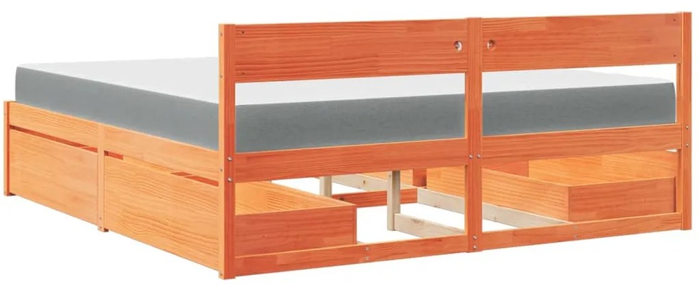 Cama com gavetas e colchão 180x200 cm pinho maciço castanho-mel