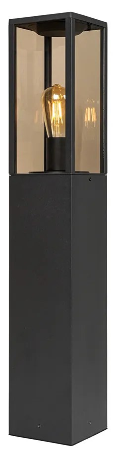 Candeeiro de pé para exterior preto com vidro fumê 80 cm IP44 - Charlois Moderno