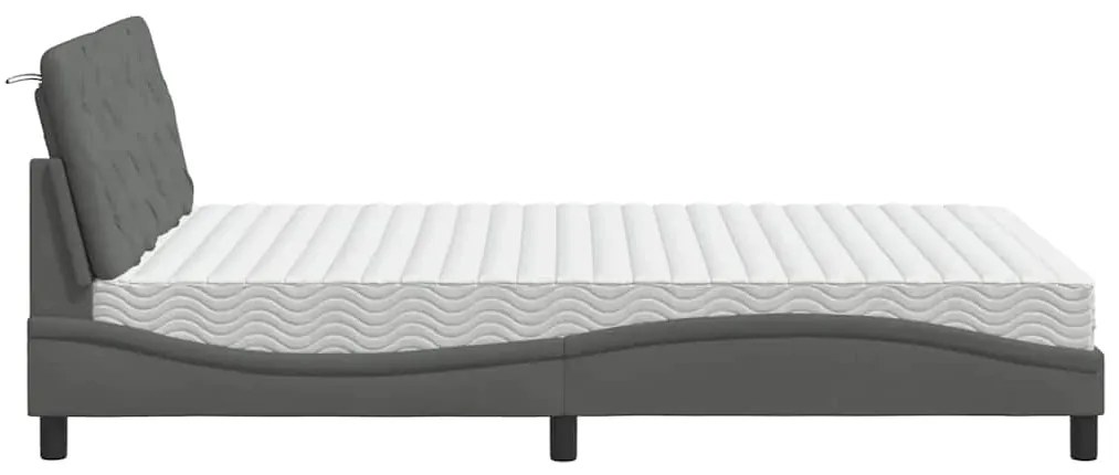Cama com colchão 140x190 cm tecido cinzento-escuro