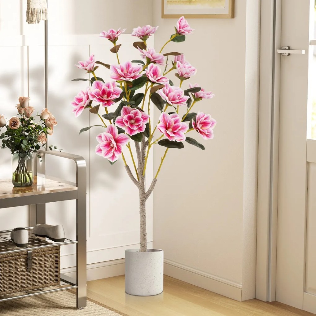 Árvore de Magnólia 130 cm com folhas PEVA Troncos multi-ramificados Musgo realista Verde, Branco, Rosa