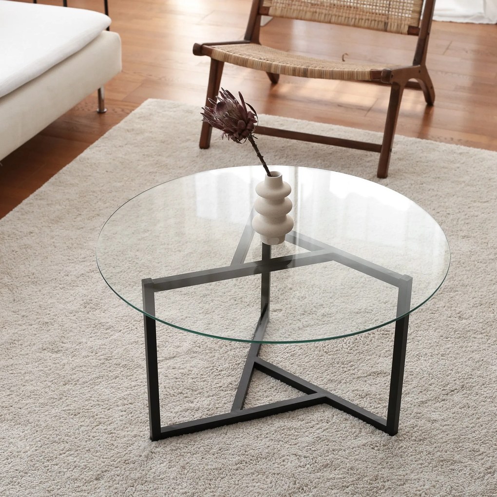Mesa de Café Trio Sehpa - Transparente e Preta - 75x42x75 cm
