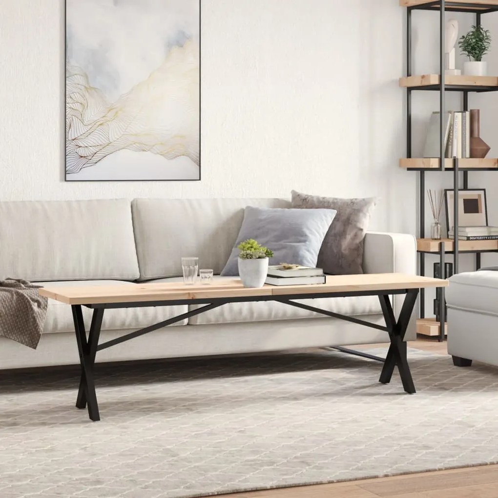 Mesa de centro estrutura em X 160x40x45,5cm pinho/aço