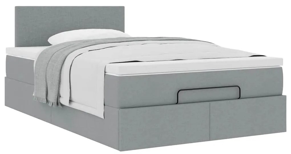 Cama otomana com colchão 120x200 cm tecido cinzento claro