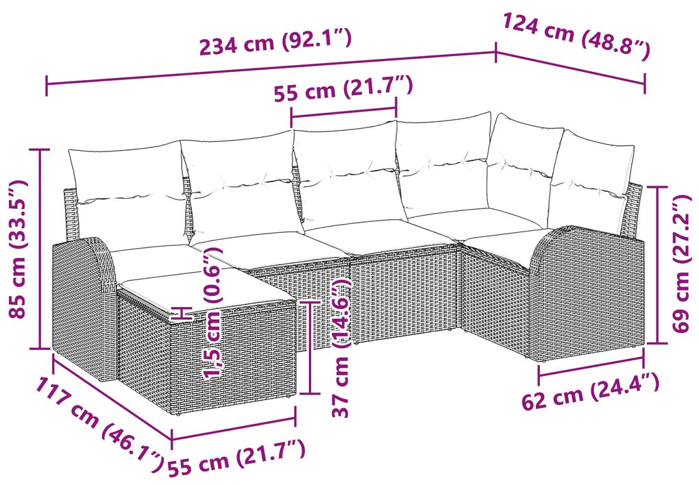 Conjunto de Sofás para Jardim vidaXL de 6 Peças com Almofadas Bege Pol