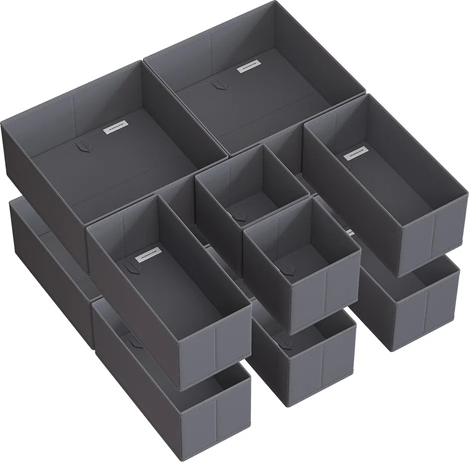 Conjunto de 12 caixas organizadoras para gavetas, cinza ardósia