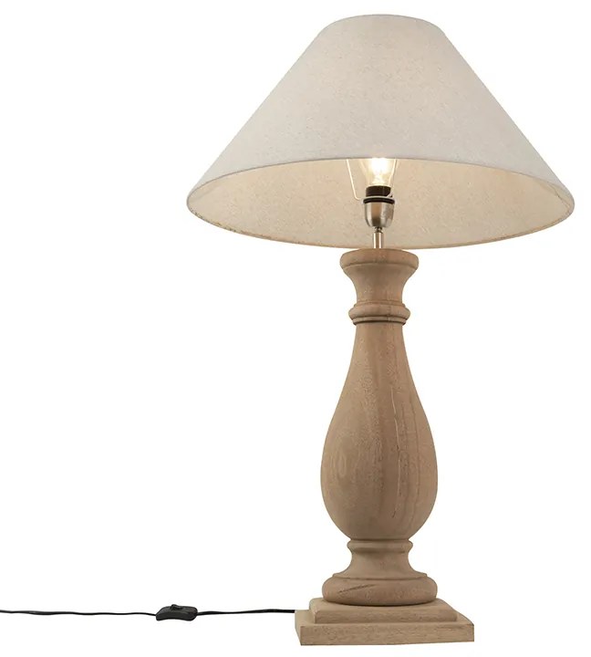Candeeiro de mesa rústico com abajur de linho bege 55 cm - Burdock Rústico
