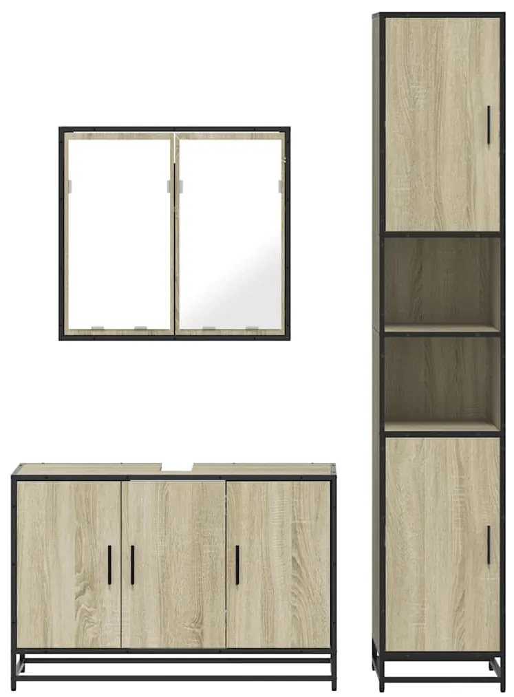 3 pcs conj. móveis casa banho derivados madeira carvalho sonoma