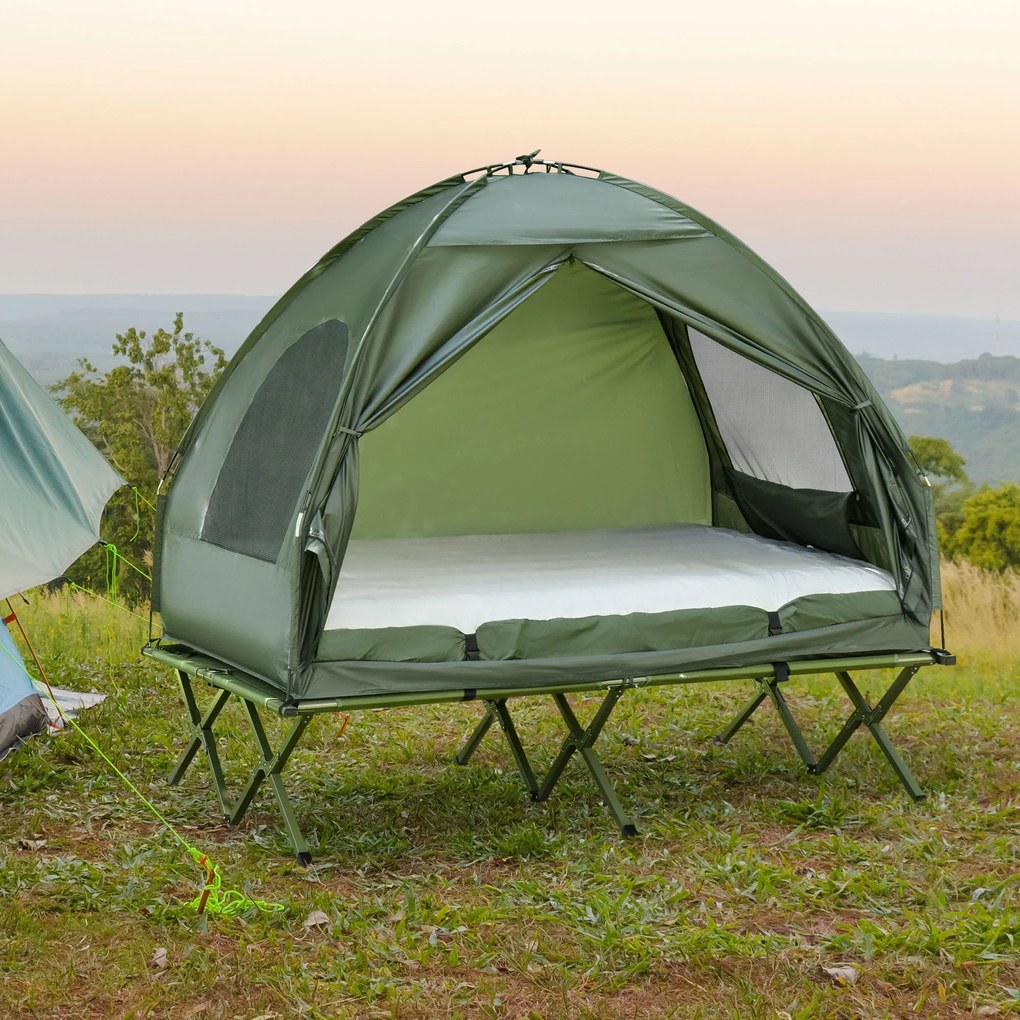 Outsunny Cama Dupla de Campismo Dobrável com Tenda 2 em 1 Cama de Camp