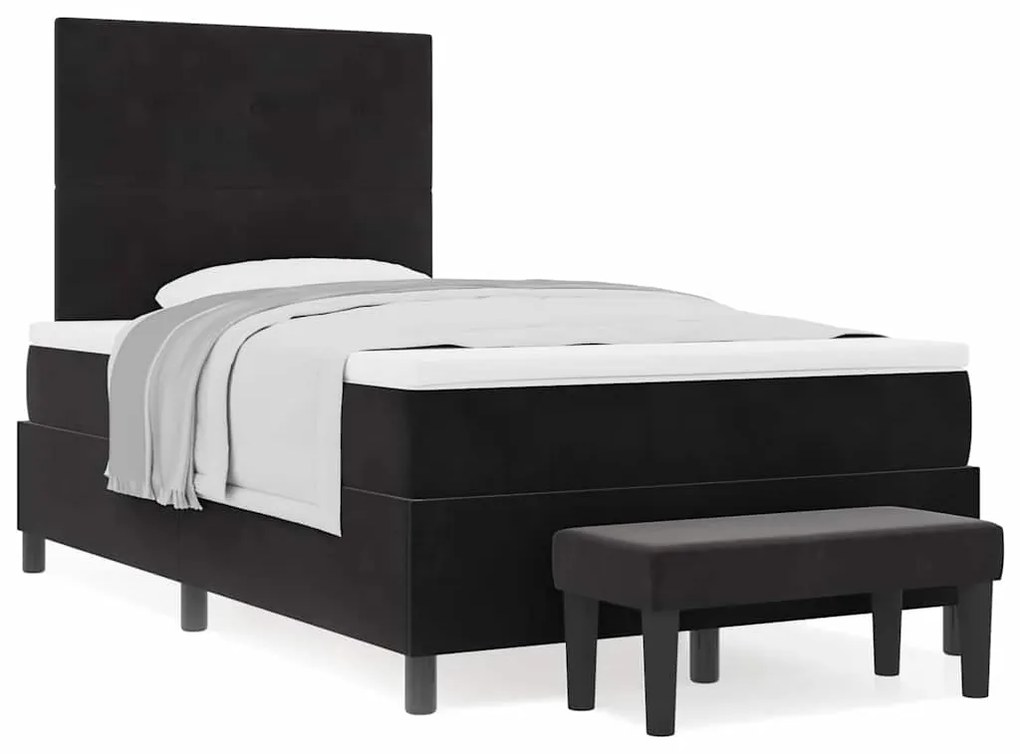 Cama Box com Colchão e Banco Preto 120x200 cm Veludo
