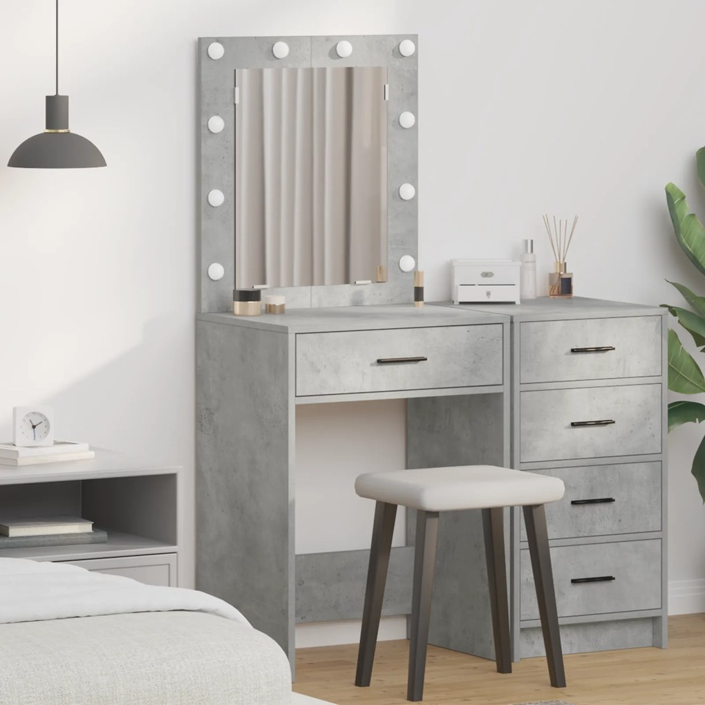 vidaXL Mesa de Maquilhagem com Luzes LED em Cinza Concreto, 50x41x135 cm