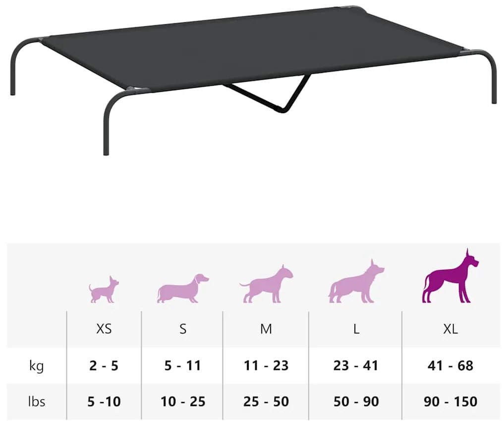 Cama para cães elevada 150x90x20cm tecido oxford e aço preto
