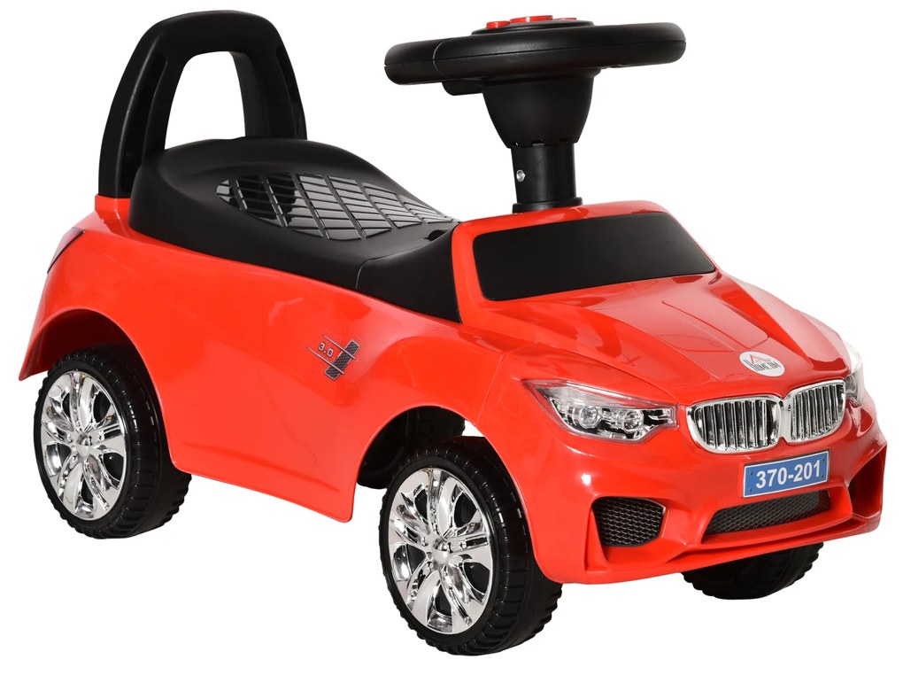 HOMCOM Carro Andador para Crianças de 18-36 Meses com Faróis Música Buzina Volante Compartimento de Armazenamento 63,5x28x36 Vermelho | Aosom Portugal