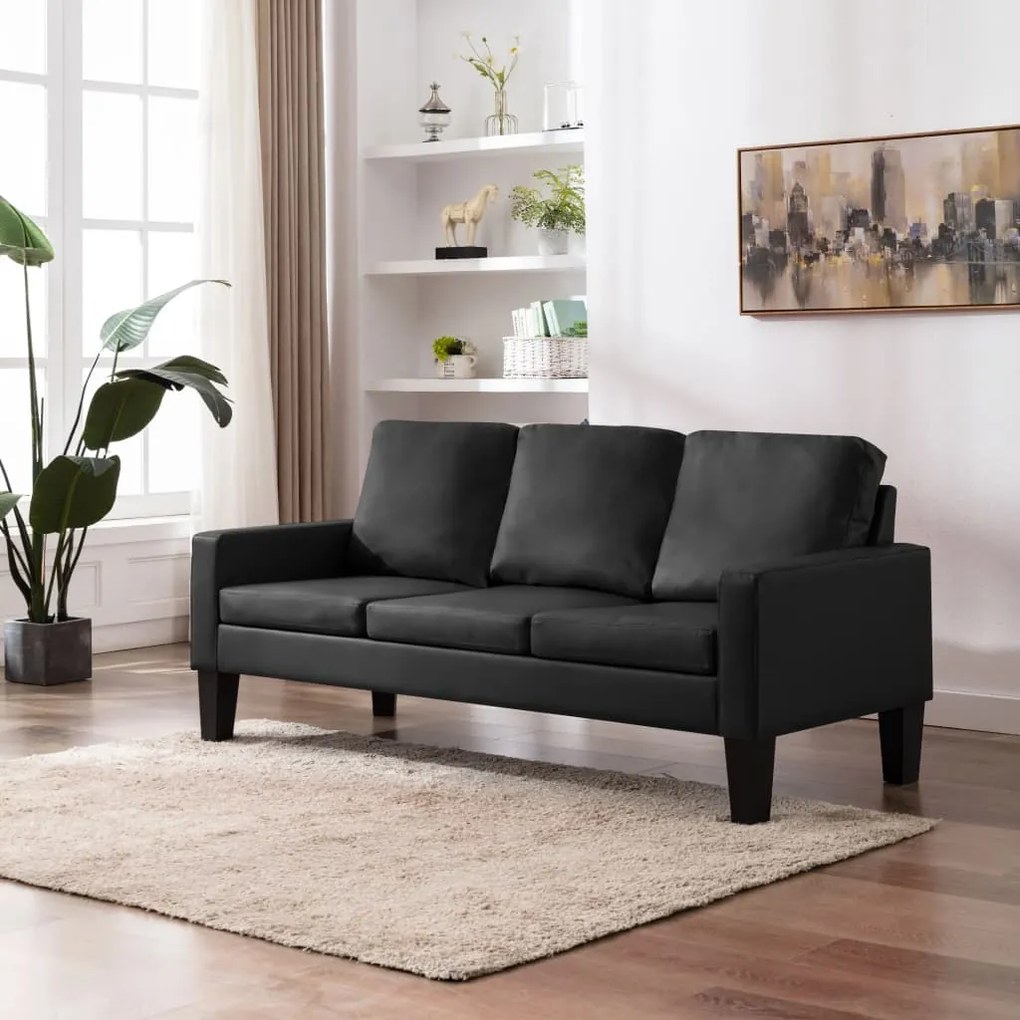 vidaXL Sofá de 3 lugares couro artificial preto