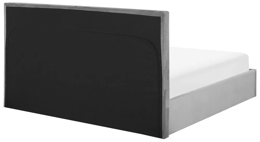 Cama de casal com arrumação em veludo cinzento 160 x 200 cm LORIENT Beliani